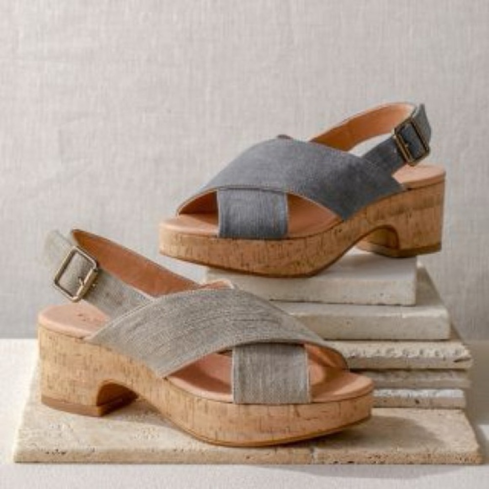 GARNET HILL Eliana Crossover Canvas Platform Cork Heel Sandals